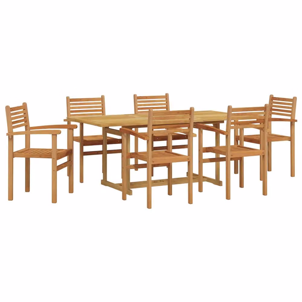 Berkfield Home Garden 7 Piece Modern Brown Solid Teak Wood Dining Set – 2