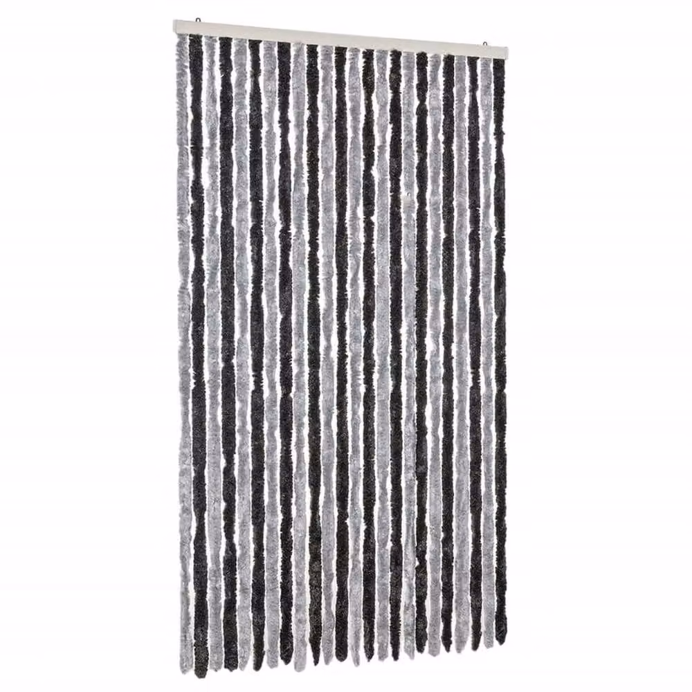 Berkfield Home Chenille Soft Fly Curtain in Grey and Black, W: 100 cm, H: 230 cm – 3