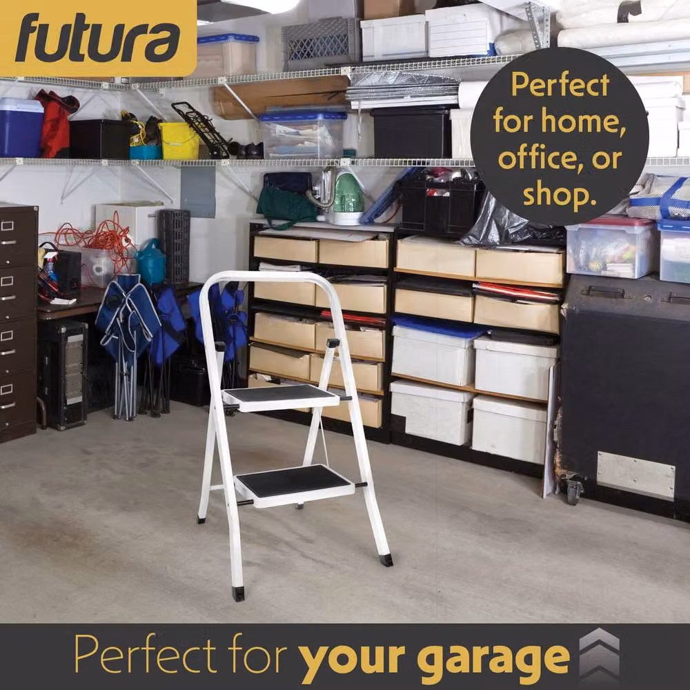 Futura 2 Step Heavy-Duty Steel Folding Step Ladder in White – 8