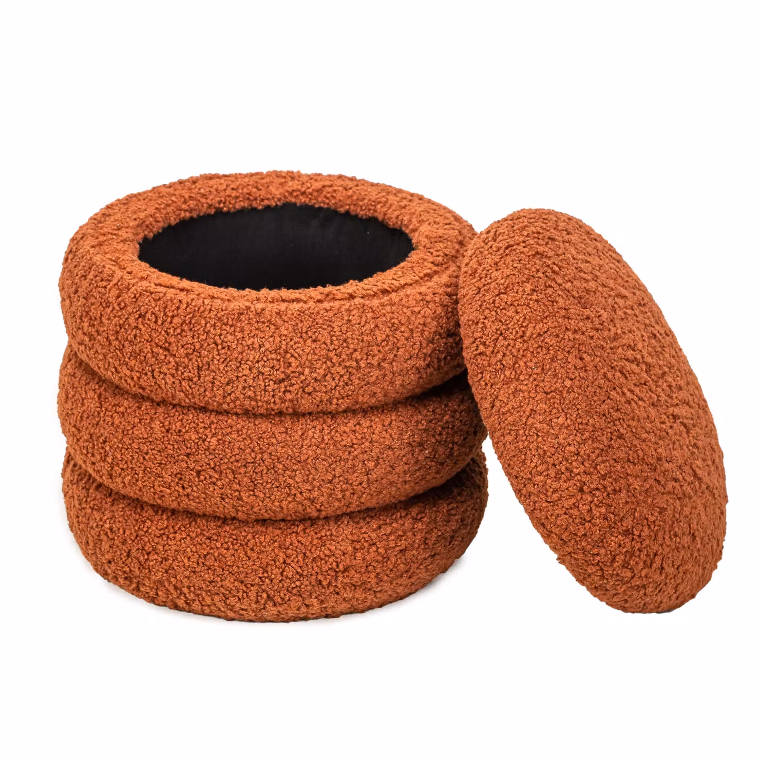 Nordlys Scandinavian Red Bouclé Cylindrical Living Room Pouf – 3