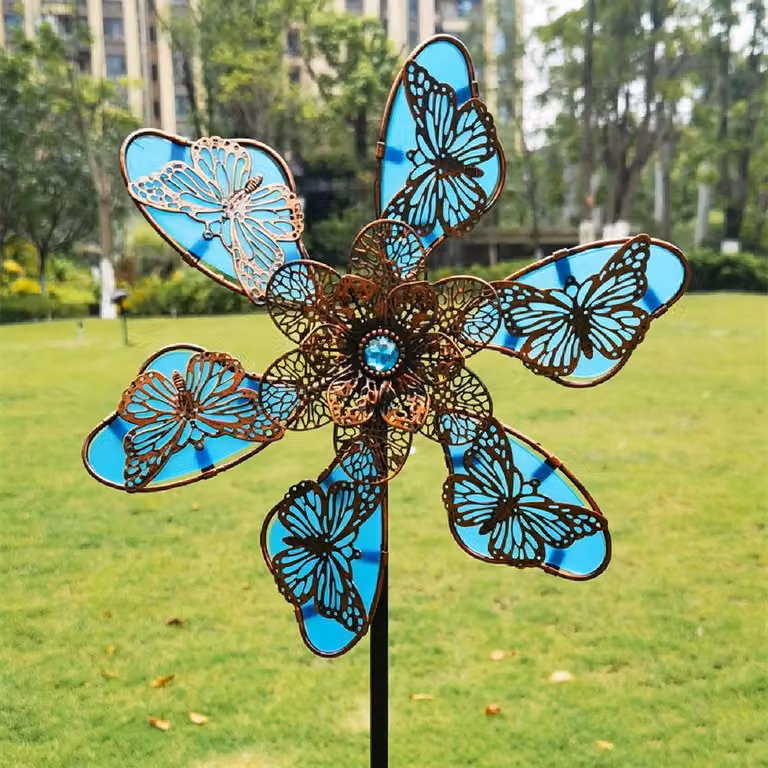 Quipulse Glow-in-the-Dark Butterfly Windmill in Green Metal