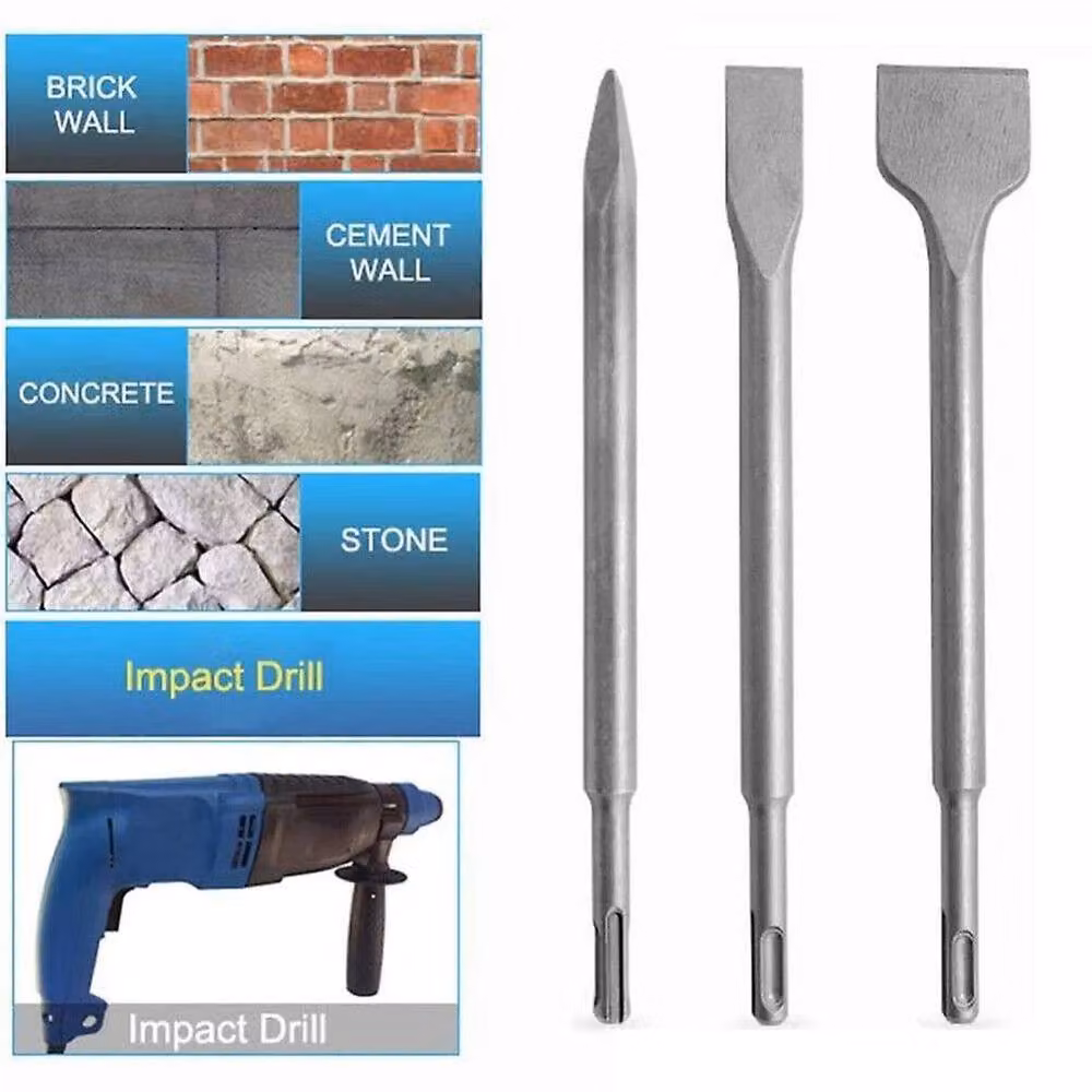 SPETLEK SDS Plus Heavy Duty Hammer Chisel Drill Bit Set in Silver, Hardened Steel – 2