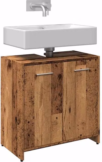 Berkfield Home Rustic Old Wood Bathroom Sink Cabinet, Brown, W/D/H: 60 x 33 x 60 cm