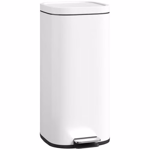 HOMCOM 30L White Kitchen Pedal Bin with Soft-Close Lid and Removable Inner Bucket – 1