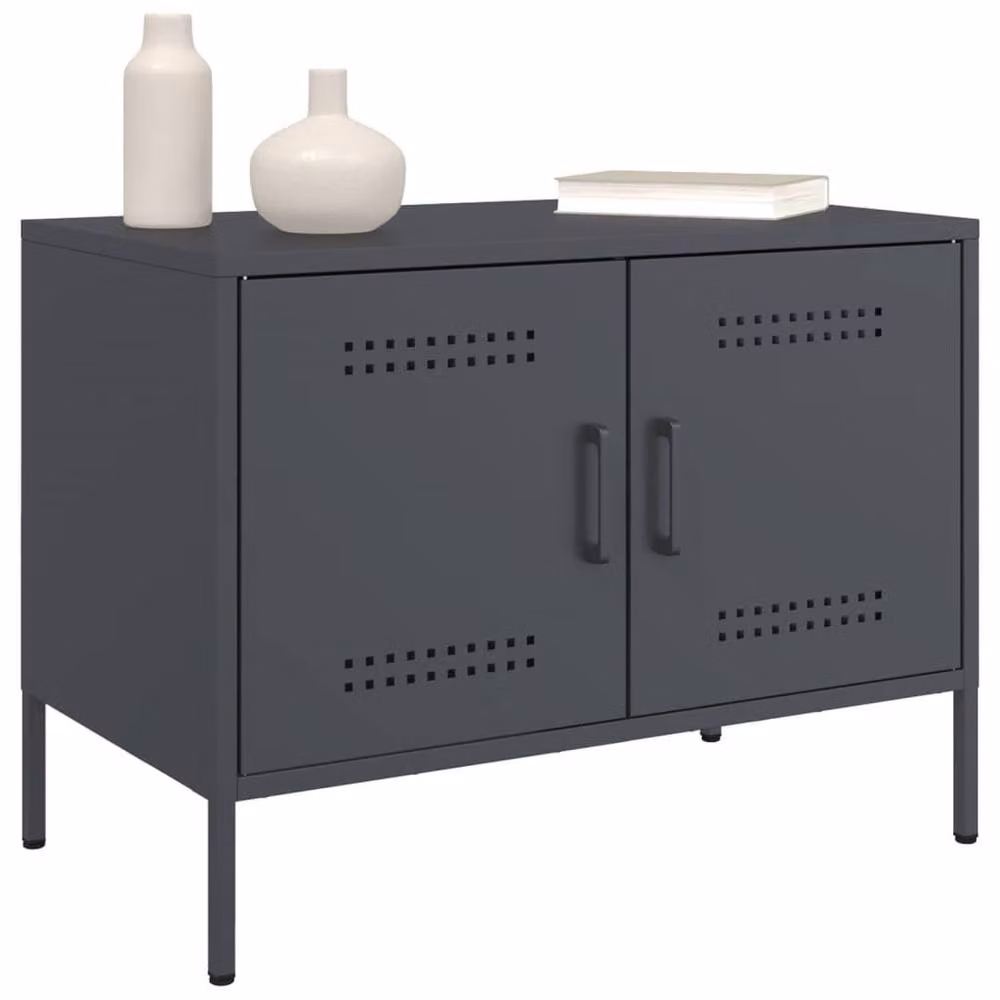 Berkfield Home Set of 2 Anthracite Steel TV Cabinets in Dark Grey, W/D/H: 68 x 39 x 50.5 cm – 4