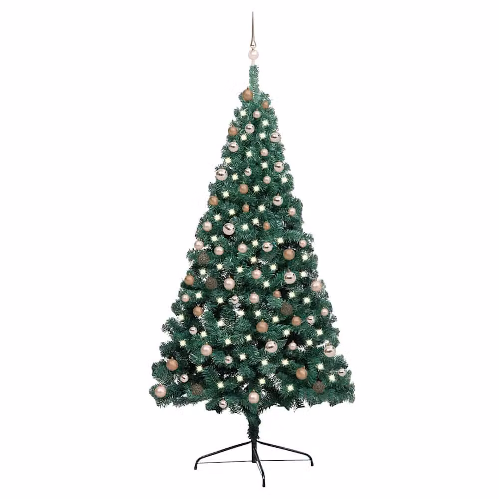 Berkfield Home Artificial Half Pre-lit Christmas Tree with Ball Set, Green, Height: 210 cm – 1