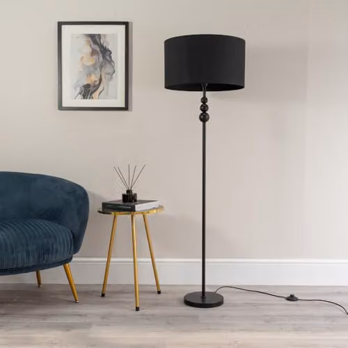 ValueLights Marissa Black Stacked Ball Floor Lamp with Black Fabric Drum Shade – 2
