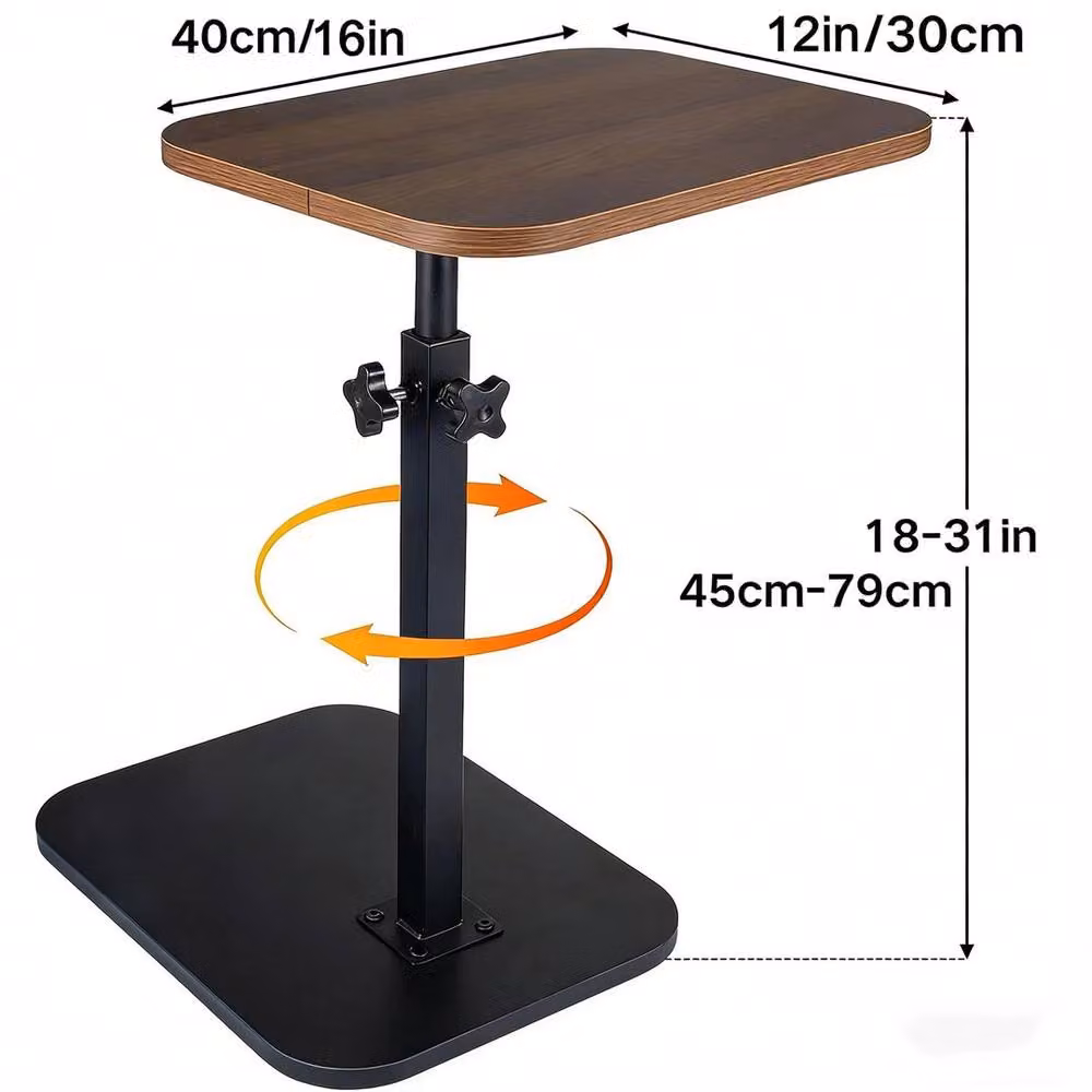 FLAVORA Adjustable C Shaped Sofa Side End Table in Brown with Rotating Top and Height Adjustment – 3