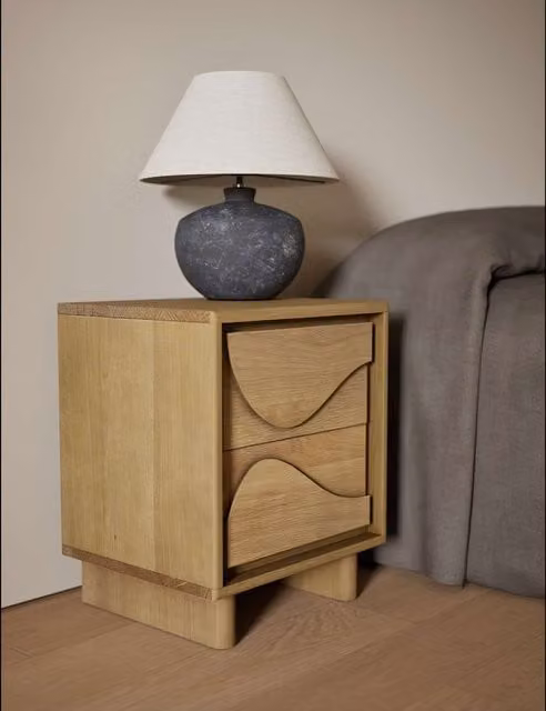 Gallery Direct Avery Modern Oak Bedside Table in Natural Brown and Beige