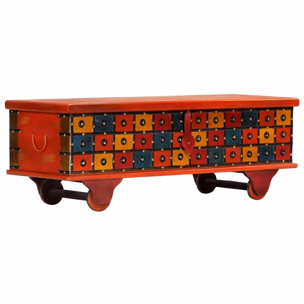 Berkfield Home Red Lacquered Solid Acacia Wood Storage Box with Castors W/D/H: 110 x 40 x 40 cm – 3