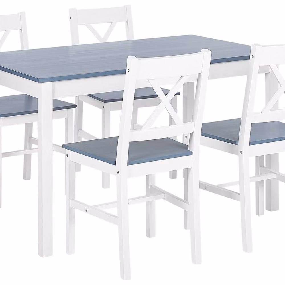Wyld and Coco 4-Seater Solid Pine Dining Set in White and Grey, W/D/H: 120 x 75 x 75 cm – 2