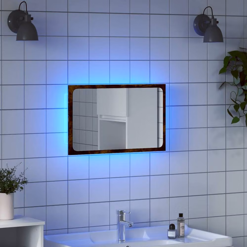 Berkfield Home LED Bathroom Mirror in Sonoma Oak Brown, W: 60 cm, H: 38 cm, D: 8.5 cm – 2