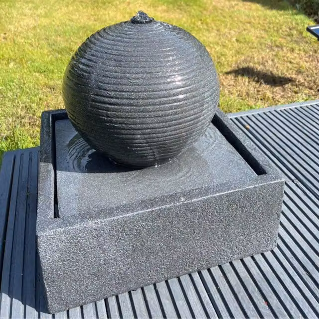 All Pond Solutions Solar Powered Globe On Plate Tabletop Water Feature with LED Lights in Dark Grey