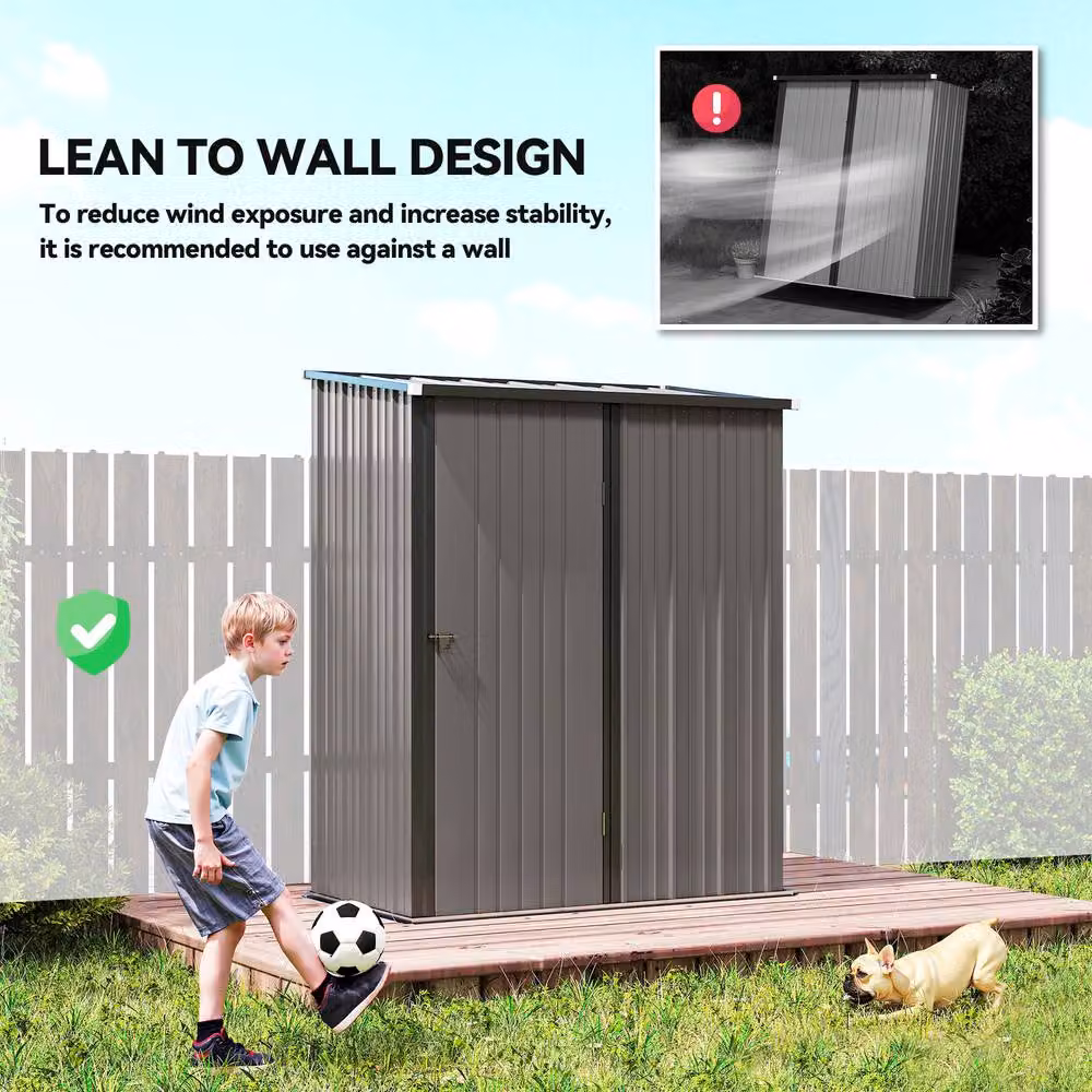 Rolipo Light Grey Corrugated Galvanised Steel Garden Shed with Single Door – 4