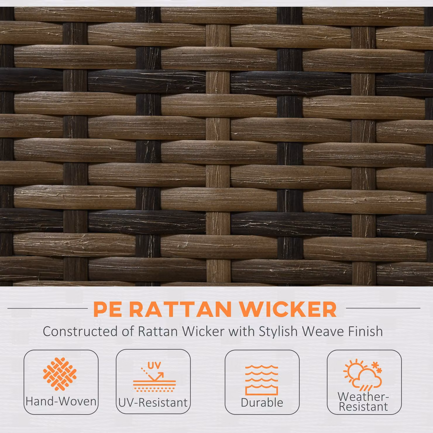 Outsunny 4-Piece Rattan Wicker Patio Furniture Set with Corner Sofa, Love Seat, Table and Orange Cushions – 5