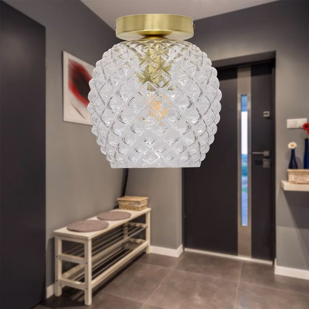 First Choice Lighting Baine Set of 2 Ceiling Light Fittings with Transparent Glass and Gold Brass Finish – 2