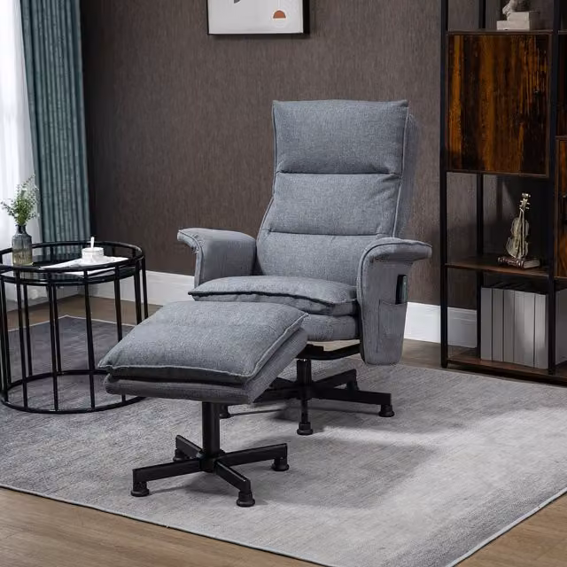 HOMCOM 8-Point Massage Recliner Chair with Timer in Grey Fabric
