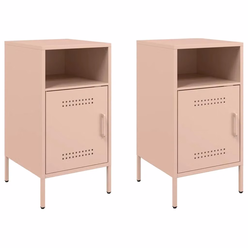 Berkfield Home Set of 2 Pink Metal Bedside Cabinets, W/D/H: 36 x 39 x 68 cm – 2