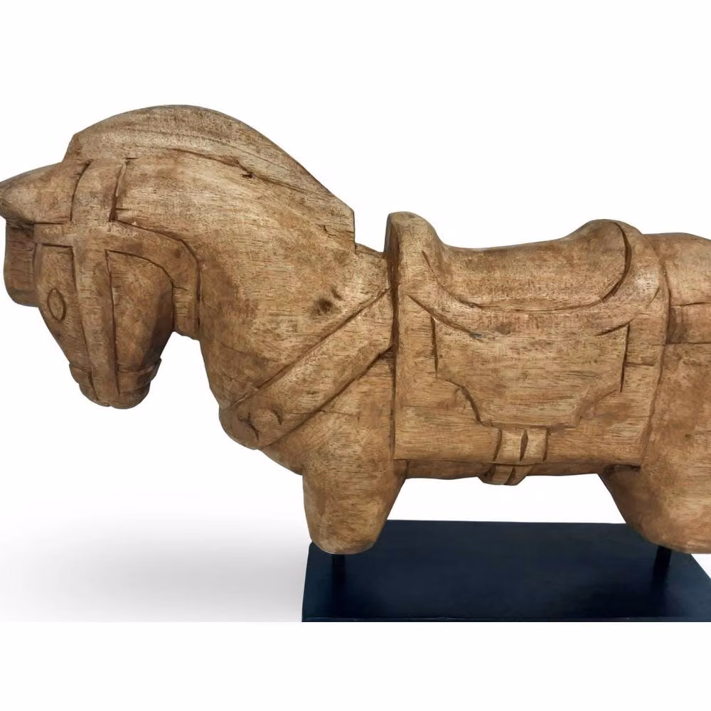 NESTLUNE Rustic Brown and Black Wood and Metal Horse Tabletop Sculpture – 2