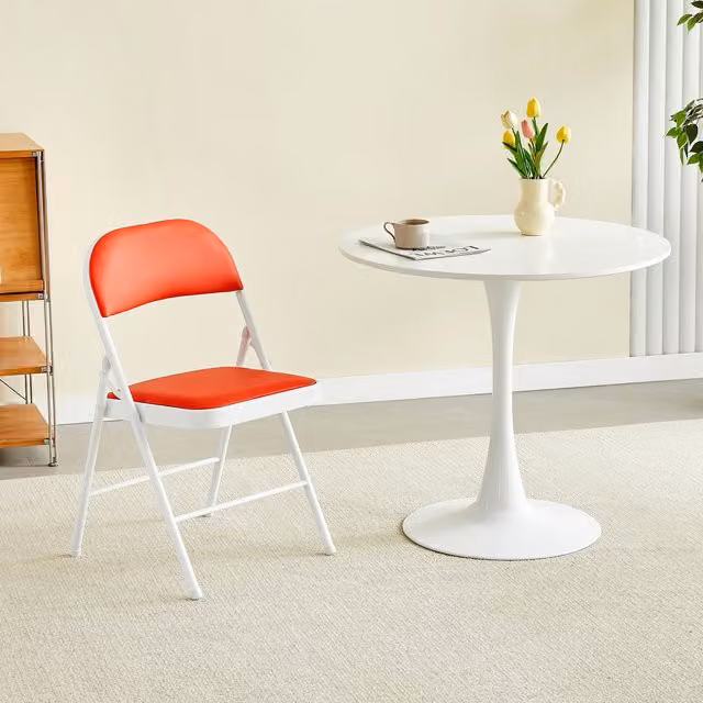 MCC Direct Red Single Folding Dining Chair with Metal Frame and Padded Synthetic Leather Seat