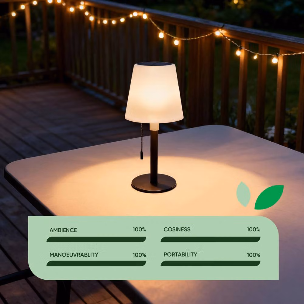 Gardenwize Solar Table Lamp, Warm White LED Outdoor Lantern with Pull Chain Switch and USB Charging, Black – 4