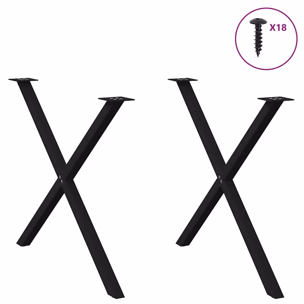 Berkfield Home X-Shaped Dining Table Legs, 2 Piece Black Steel Set, Height: 72-90 cm – 3
