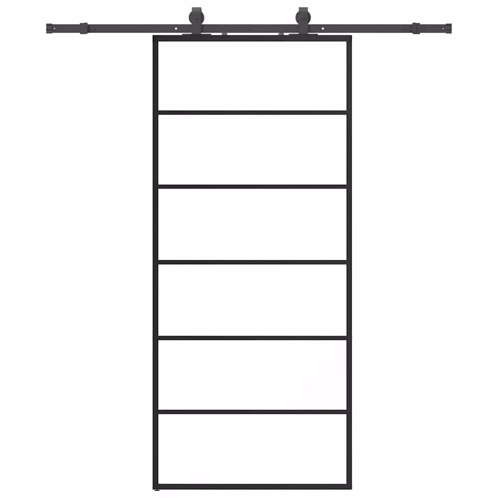 Berkfield Home Modern Sliding Glass Door with Hardware Set, Black, W: 90 cm, H: 205 cm – 2
