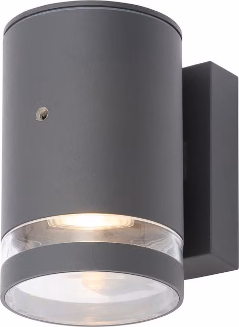 Helo Anthracite Outdoor Up and Down Wall Light with Dusk Sensor and Glass Cylinder Design