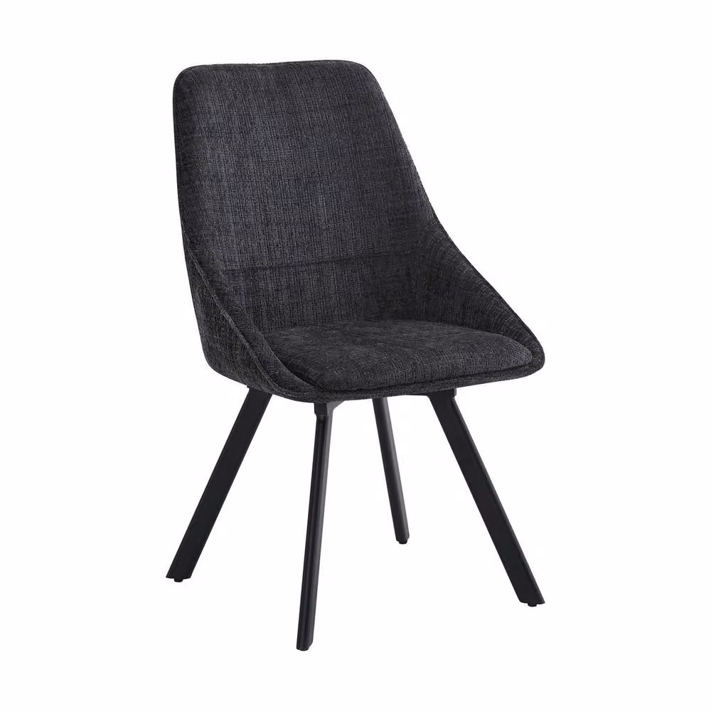 FWStyle Myla Set of 2 Black Chenille Swivel Dining Chairs with Armrests – 4