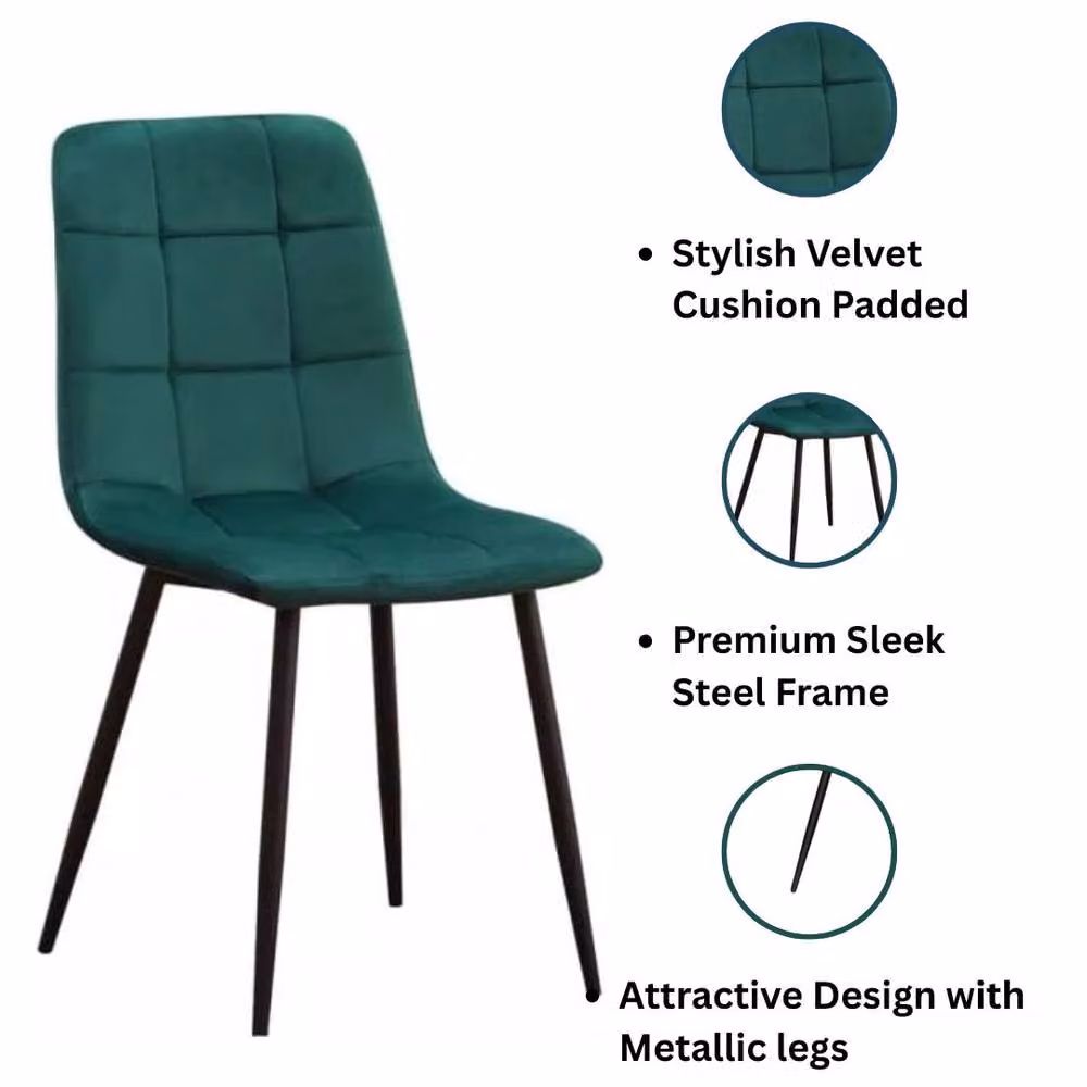EONLION Modern Green Velvet Dining Chairs with Padded Cushion and Metal Legs – 3