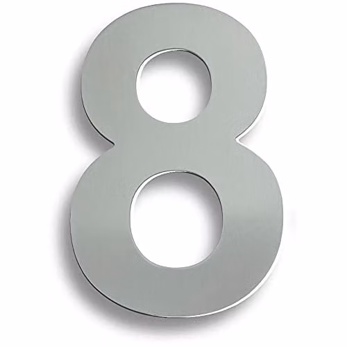 Loops Satin Stainless Steel Numeral 8 in Silver, 178 mm Height