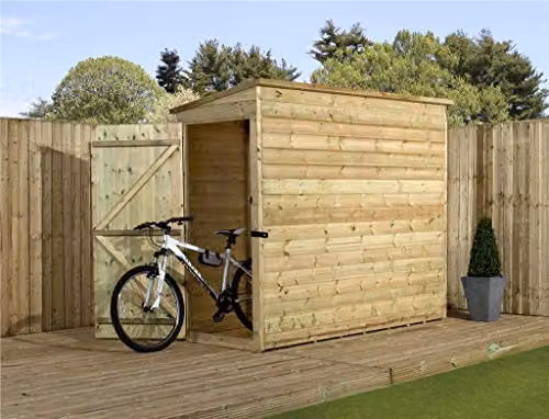 EMS Retail Empire 2200 Pent Garden Shed in Brown, Pressure Treated Shiplap Tongue and Groove with Left Hand Door