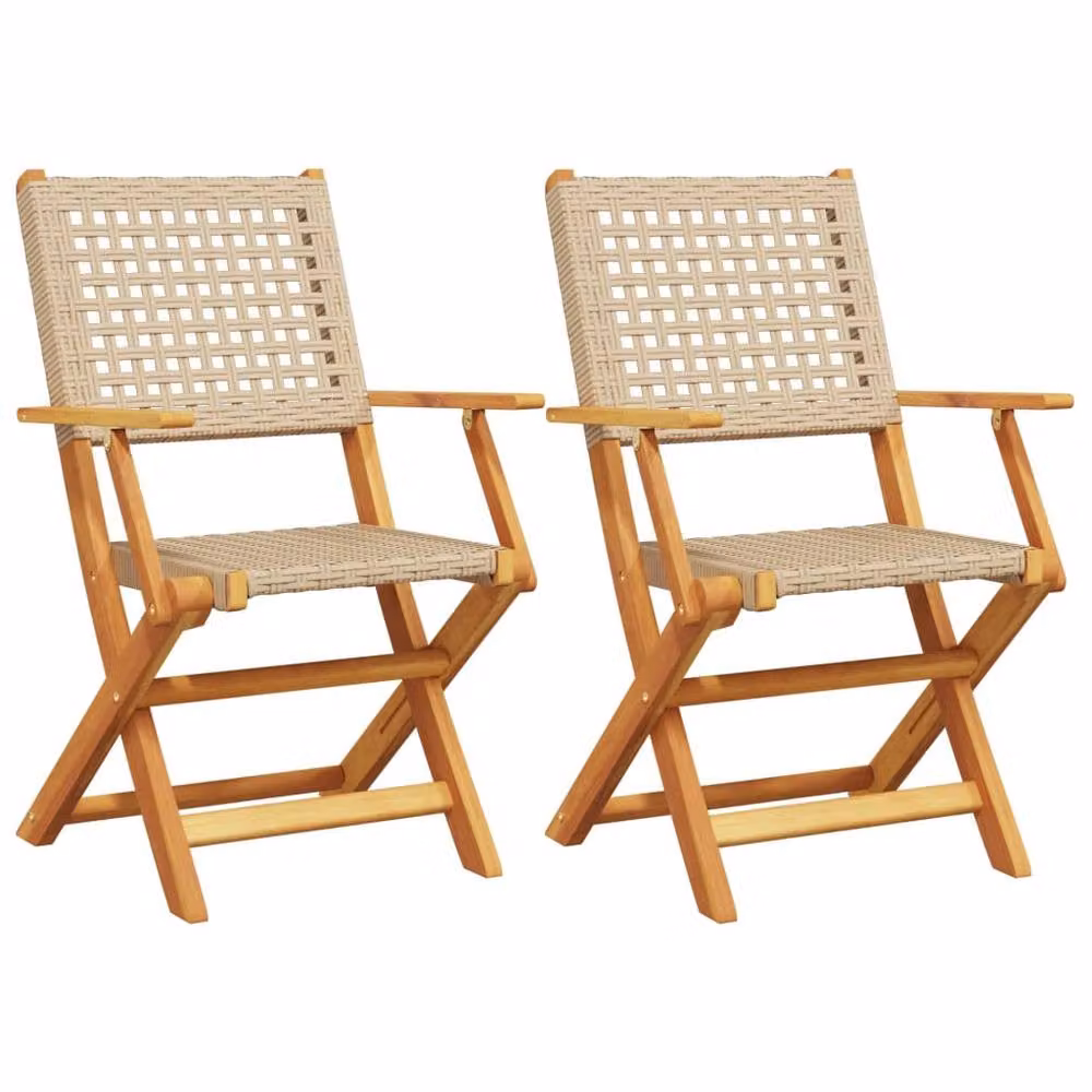 Berkfield Home Beautiful Garden Chairs, Set of 2, Beige Acacia Wood and Poly Rattan – 2