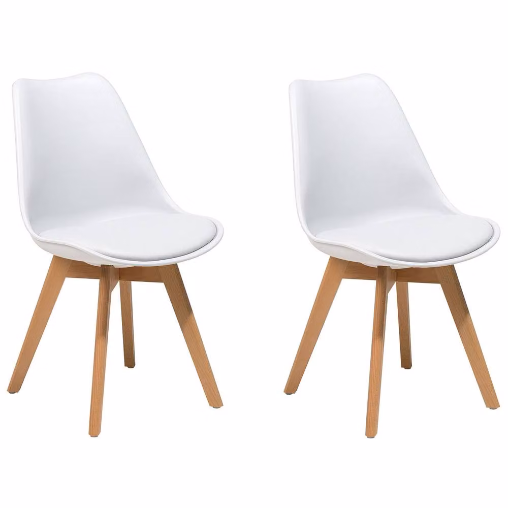Wyld and Coco Nexa Home Set of 2 White Faux Leather Dining Chairs with Beech Wood Legs – 2