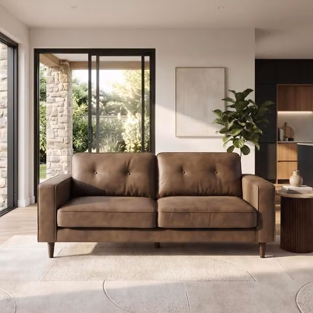 Furniturebox UK Jasper 3 Seater Sofa in Brown Faux Leather