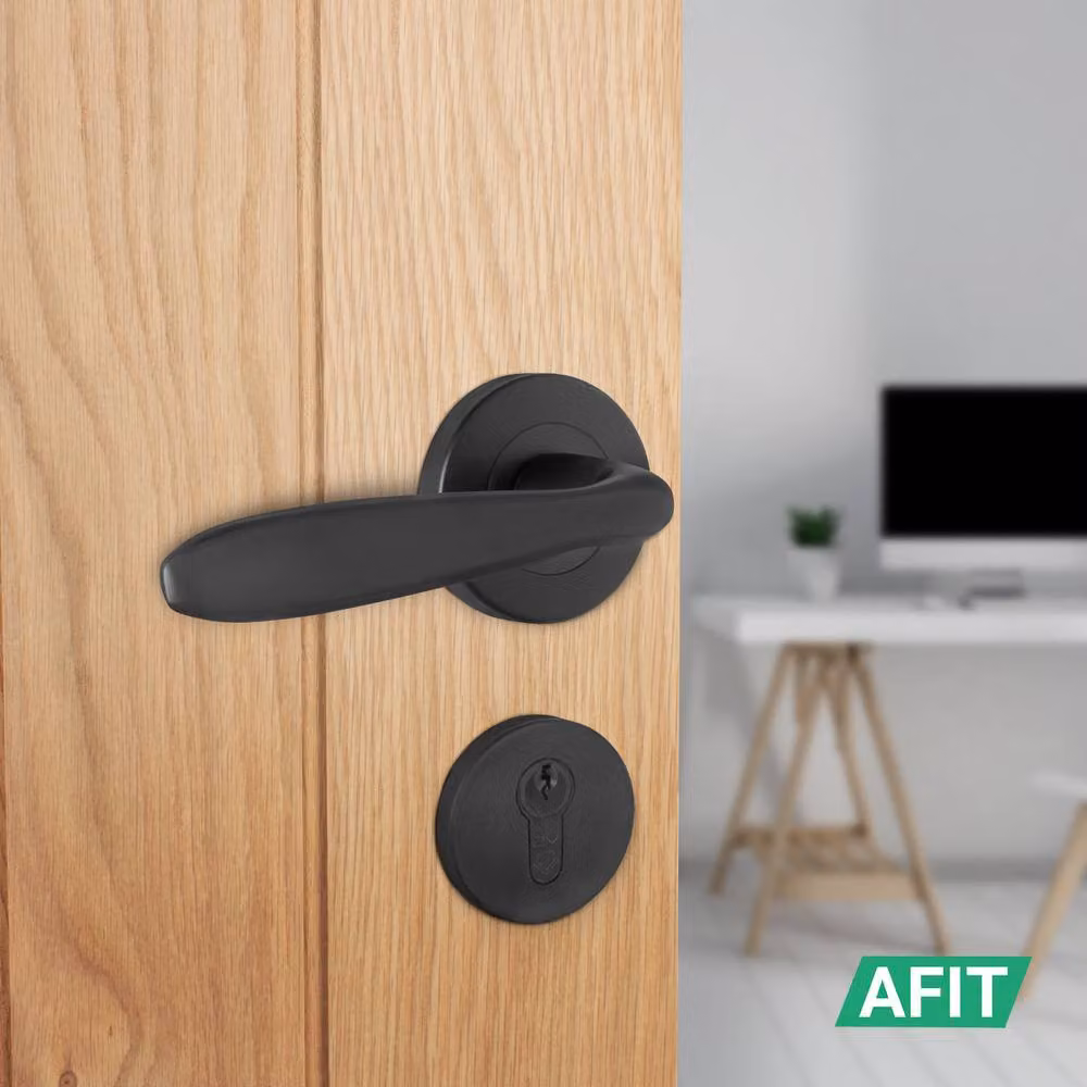 AFIT Black Euro Cylinder Door Handle Lock and Hinges Complete Set, H x W: 15.0 x 15.0 cm – 5