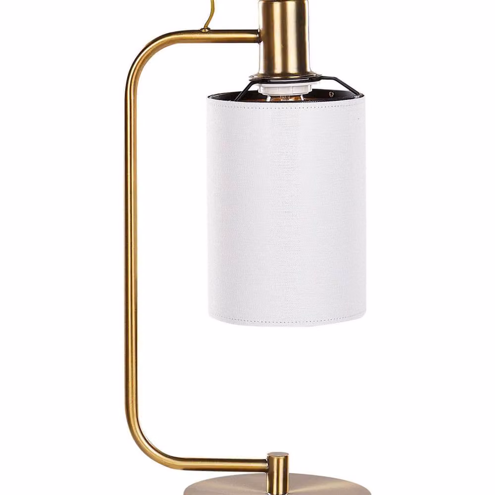 Wyld and Coco Table Lamp with White Fabric Shade and Brushed Copper Base, Height: 46 cm – 2