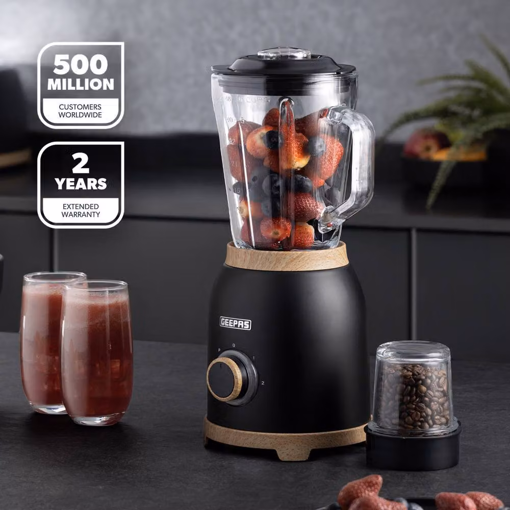 Geepas NordiQ 2-in-1 Food Jug Blender and Mini Grinder, 800W, 1.5L Glass Jar, Black – 2