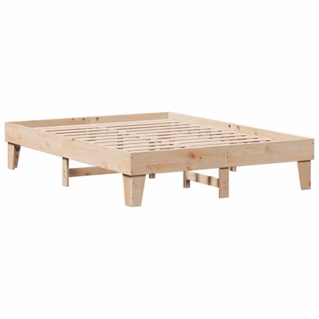 Berkfield Home King Size Solid Pine Bed Frame in Natural Brown, W/D/H: 200 x 150 x 36 cm