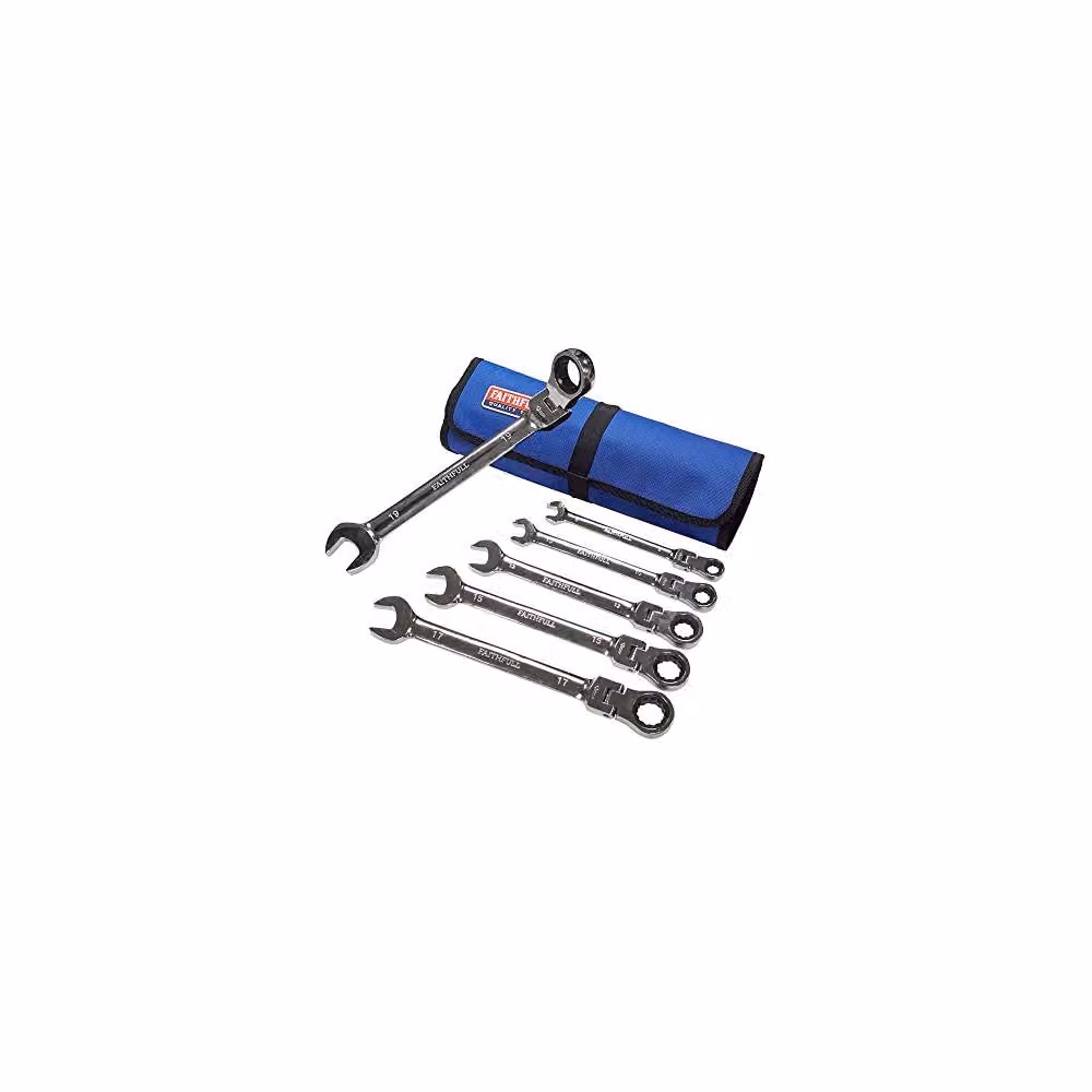 Faithfull 6 Piece Chrome Vanadium Ratchet Combination Spanner Set in Blue with Tool Roll – 2