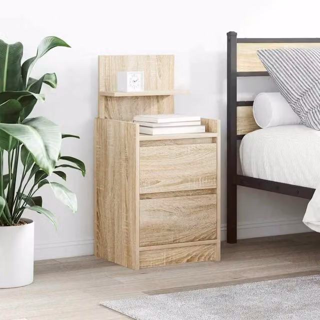 Berkfield Home Set of 2 Bedside Cabinets with 2 Drawers in Sonoma Oak Brown, W/D/H: 38 x 34 x 80 cm