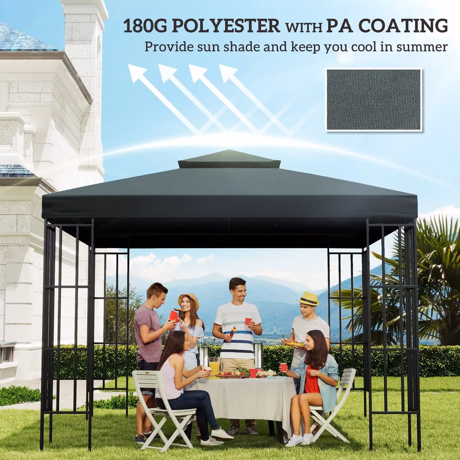Outsunny 2 Tier Garden Gazebo Replacement Canopy Roof Cover, Grey, W: 300 cm x D: 300 cm – 6