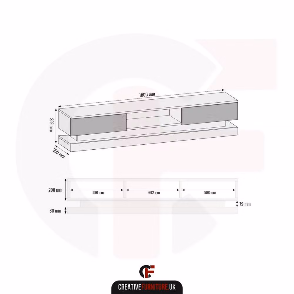Creative Furniture Bloom TV Unit in Grey with Glossy Doors and LED Lights, W: 180 cm, H: 36 cm, D: 35 cm – 4