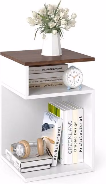 Kelvenix S-Shaped 3-Tier Wood Side Table in White – 1