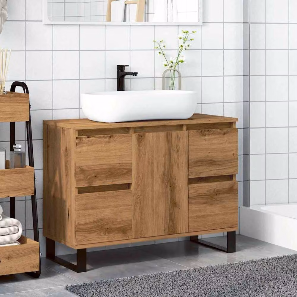 Berkfield Home Artisan Oak Bathroom Sink Cabinet in Brown, W/D/H: 80 x 33 x 60 cm – 3