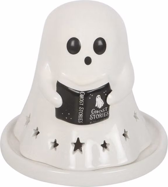 Kingsbury Gifts Ghost Stories Ceramic Tealight and Incense Cone Holder, White