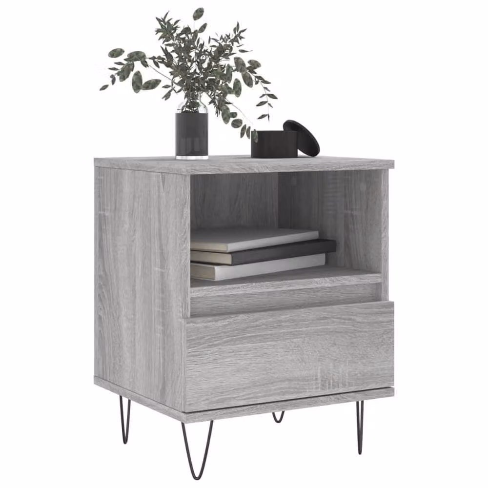 Berkfield Home Set of 2 Grey Sonoma Bedside Cabinets in Engineered Wood, W/D/H: 40 x 35 x 50 cm – 2