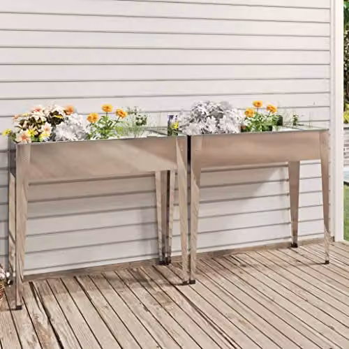 vidaXL Set of 2 Galvanised Steel Garden Planter Tubs in Silver – 2