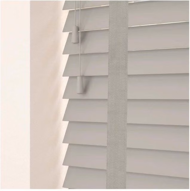 NewEdgeBlinds 50mm Real Wood Venetian Blind with Tapes, Pale Grey, W: 120 cm, H: 120 cm