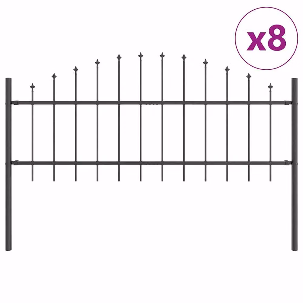 Berkfield Home Sturdy Steel Garden Fence with Hoop Top, Grey, W: 13.6 m, H: 0.75 m – 3